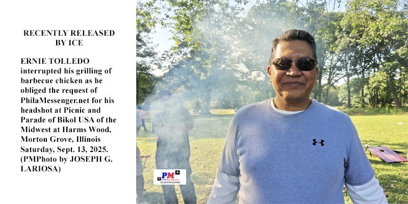 RECENTLY RELEASED BY ICE ERNIE TOLLEDO interrupted his grilling of barbecue chicken as he obliged the request of PhilaMessenger.net for his headshot at Picnic and Parade of Bikol USA of the Midwest at Harms Wood, Morton Grove, Illinois Saturday, Sept. 13, 2025. (PMPhoto by JOSEPH G. LARIOSA)